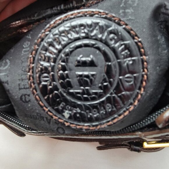 Vintage Etienne Aigner Black Embossed Leather Hobo Bag | Gold Buckle Accents - Picture 8 of 11